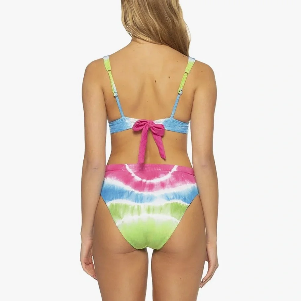 New Soluna Women's Tied Up Tie Dye High Waist Bikini Bottom Multi Pink